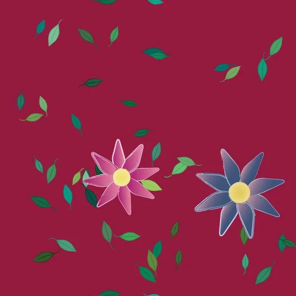 Fleurs Aux Feuilles Vertes Composition Libre Illustration Vectorielle — Image vectorielle