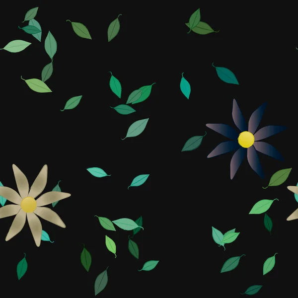 Flores Con Hojas Verdes Composición Libre Ilustración Vectorial — Archivo Imágenes Vectoriales