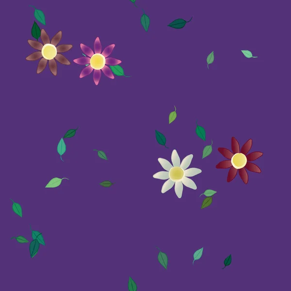 Fleurs Simples Avec Des Feuilles Vertes Composition Libre Illustration Vectorielle — Image vectorielle