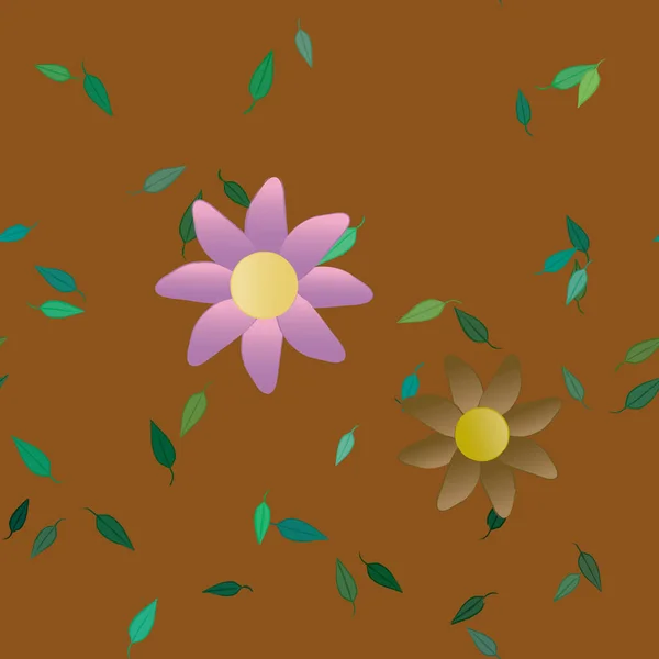 Fleurs Simples Avec Des Feuilles Vertes Composition Libre Illustration Vectorielle — Image vectorielle