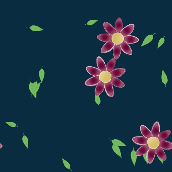 Flores Simples Con Hojas Verdes Composición Libre Ilustración Vectorial — Archivo Imágenes Vectoriales