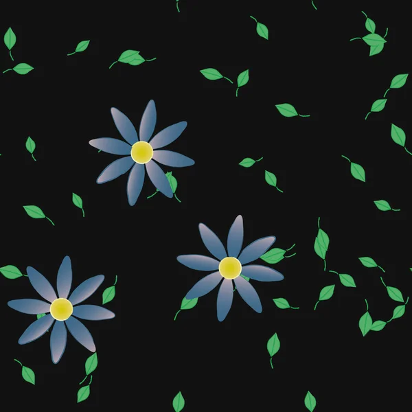 Hermosa Composición Con Flores Colores Simples Hojas Verdes Fondo Ilustración — Vector de stock