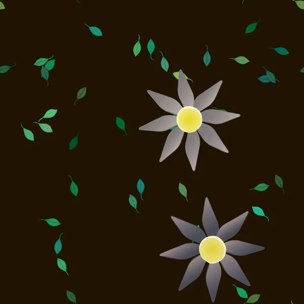 Flores Con Hojas Verdes Composición Libre Ilustración Vectorial — Archivo Imágenes Vectoriales