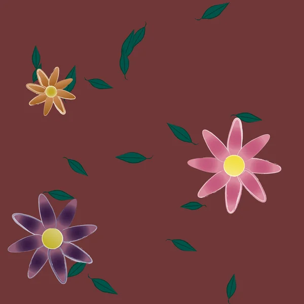 Fleurs Simples Avec Des Feuilles Vertes Composition Libre Illustration Vectorielle — Image vectorielle