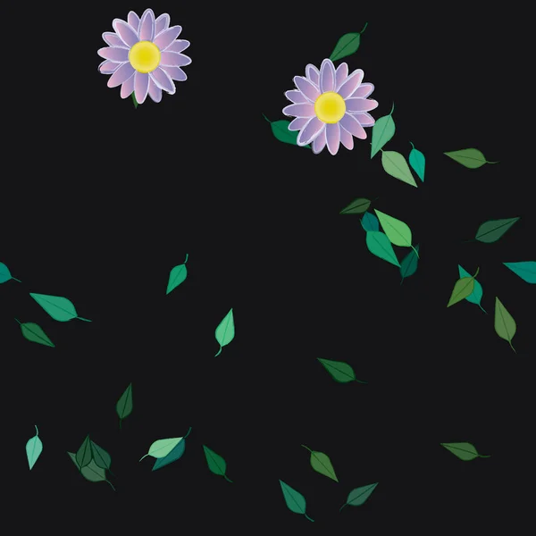 Composition Design Avec Fleurs Simples Feuilles Vertes Illustration Vectorielle — Image vectorielle