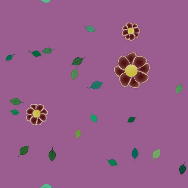 Fleurs Simples Avec Des Feuilles Vertes Composition Libre Illustration Vectorielle — Image vectorielle