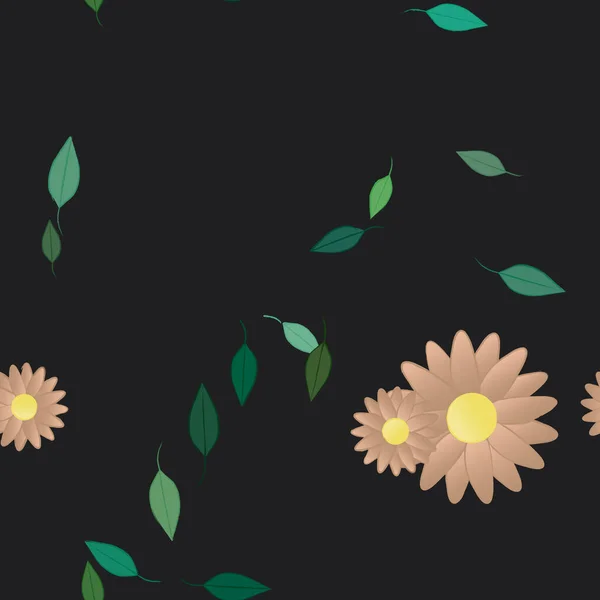 Composição Design Com Flores Simples Folhas Verdes Ilustração Vetorial — Vetor de Stock