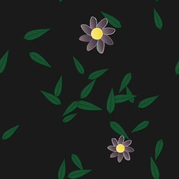 Design Sammansättning Med Enkla Blommor Och Gröna Blad Vektor Illustration — Stock vektor