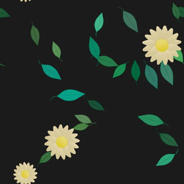 Flores Simples Con Hojas Verdes Composición Libre Ilustración Vectorial — Archivo Imágenes Vectoriales