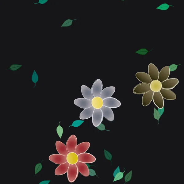 Composição Design Com Flores Simples Folhas Verdes Ilustração Vetorial — Vetor de Stock