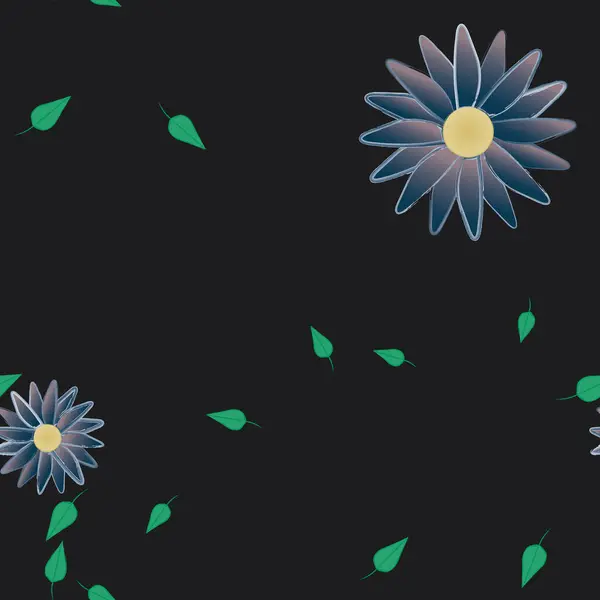 Composición Diseño Con Flores Simples Hojas Verdes Ilustración Vectorial — Vector de stock