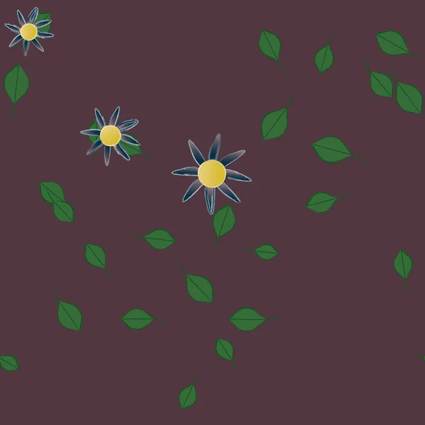 Composição Design Com Flores Simples Folhas Verdes Ilustração Vetorial — Vetor de Stock