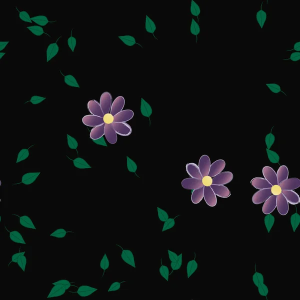 Flores Simples Con Hojas Verdes Composición Libre Ilustración Vectorial — Vector de stock