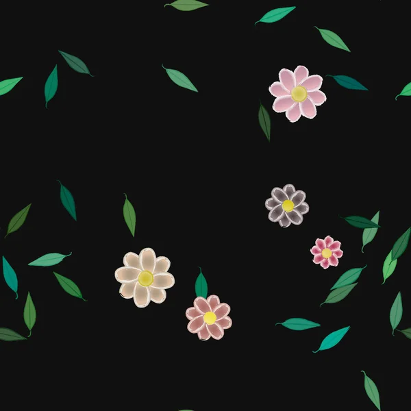 Composición Diseño Con Flores Simples Hojas Verdes Ilustración Vectorial — Archivo Imágenes Vectoriales