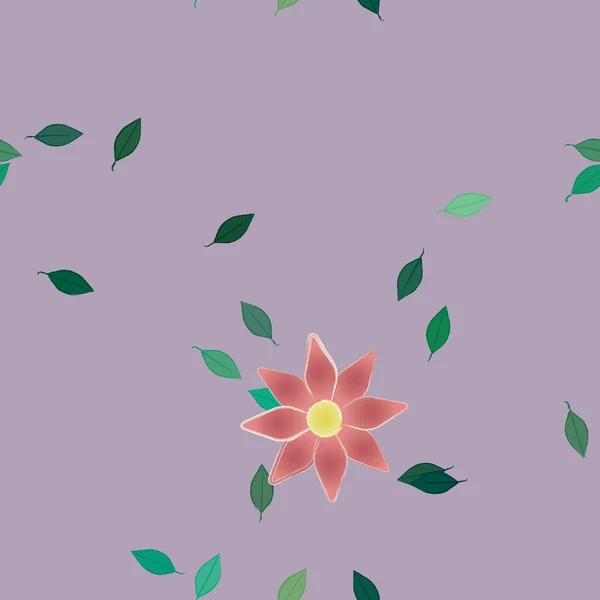 Flores Simples Con Hojas Verdes Composición Libre Ilustración Vectorial — Vector de stock