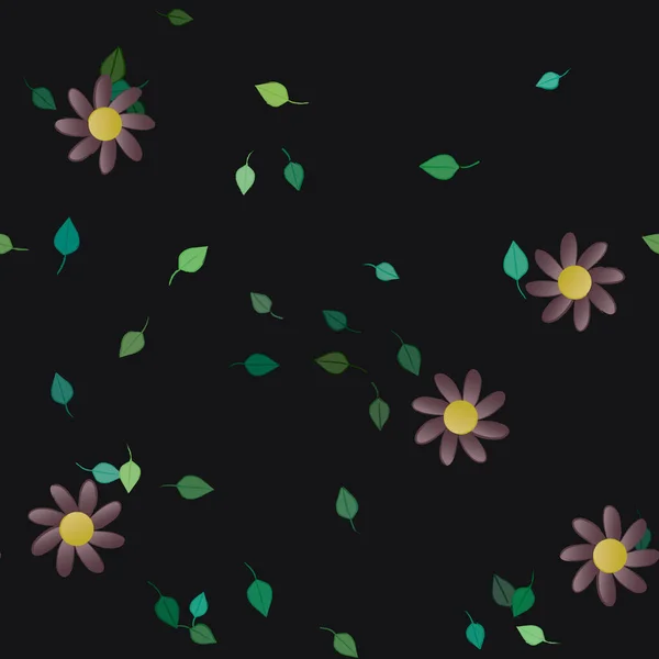 Composição Bonita Com Flores Coloridas Simples Folhas Verdes Fundo Ilustração —  Vetores de Stock