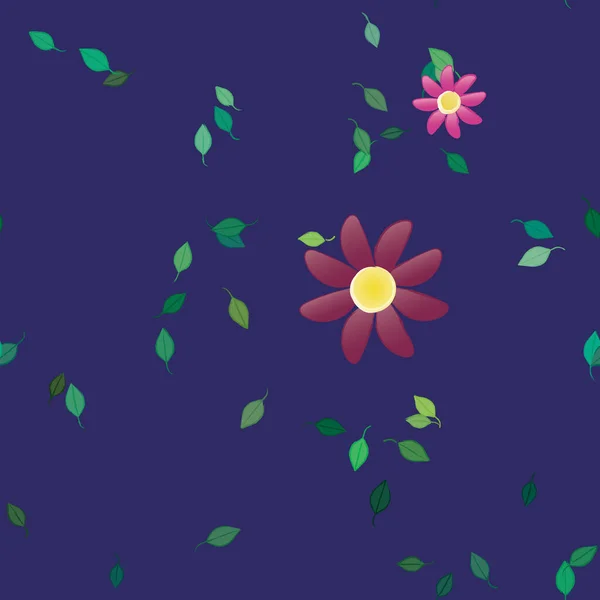 Flores Con Hojas Verdes Composición Libre Ilustración Vectorial — Vector de stock