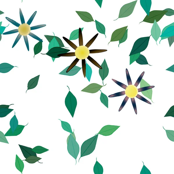 Flores Simples Con Hojas Verdes Composición Libre Ilustración Vectorial — Archivo Imágenes Vectoriales