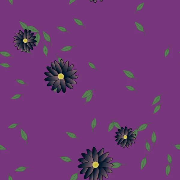 Flores Simples Con Hojas Verdes Composición Libre Ilustración Vectorial — Vector de stock