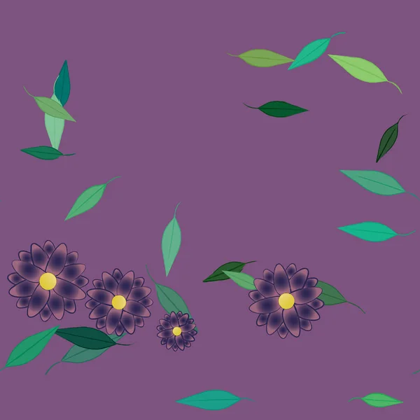 Flores Con Hojas Verdes Composición Libre Ilustración Vectorial — Vector de stock