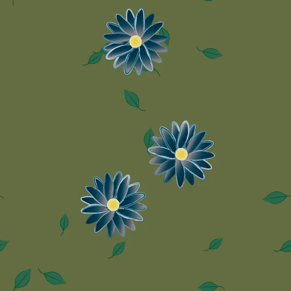 Flores Con Hojas Verdes Composición Libre Ilustración Vectorial — Vector de stock