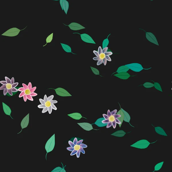 Fleurs Simples Avec Des Feuilles Vertes Composition Libre Illustration Vectorielle — Image vectorielle