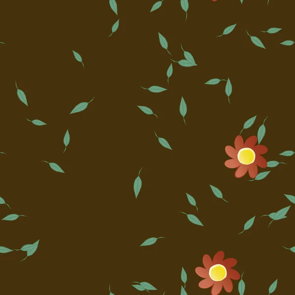 Flores Con Hojas Verdes Composición Libre Ilustración Vectorial — Vector de stock