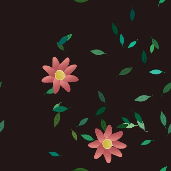 Fleurs Aux Feuilles Vertes Composition Libre Illustration Vectorielle — Image vectorielle