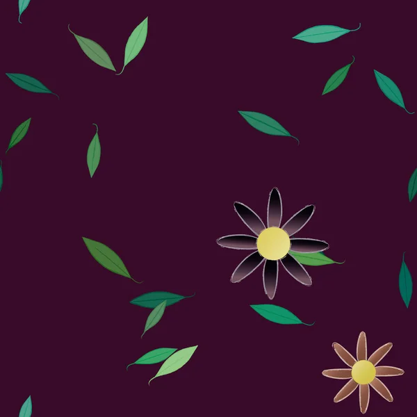 Fleurs Simples Avec Des Feuilles Vertes Composition Libre Illustration Vectorielle — Image vectorielle