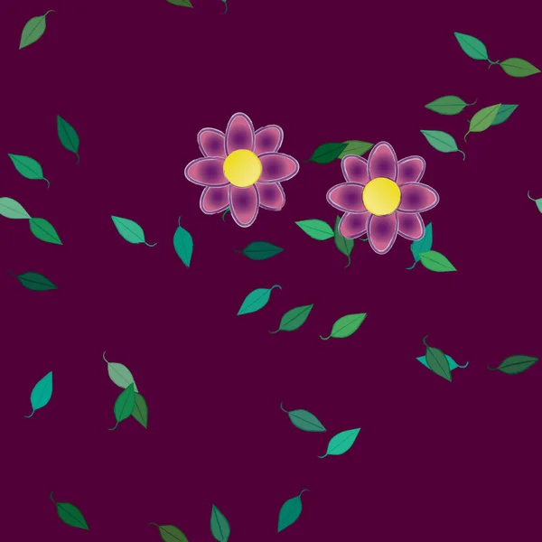 Flores Con Hojas Verdes Composición Libre Ilustración Vectorial — Archivo Imágenes Vectoriales