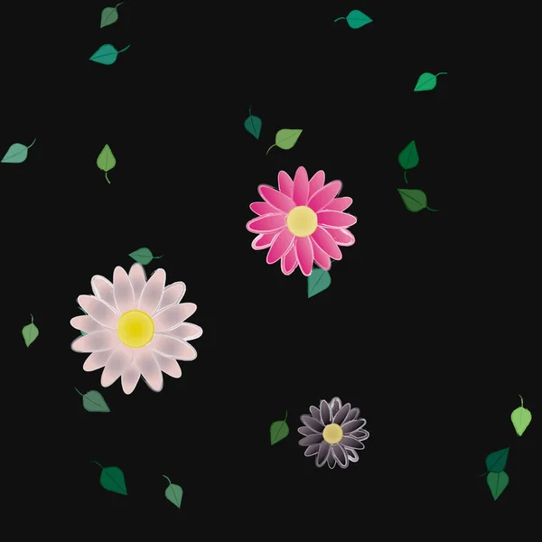 Flores Simples Con Hojas Verdes Composición Libre Ilustración Vectorial — Archivo Imágenes Vectoriales