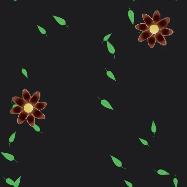 Flores Con Hojas Verdes Composición Libre Ilustración Vectorial — Archivo Imágenes Vectoriales