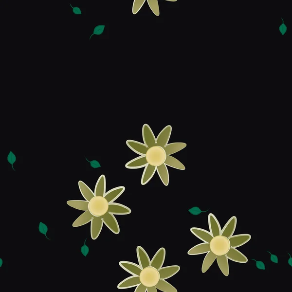 Flores Con Hojas Verdes Composición Libre Ilustración Vectorial — Vector de stock