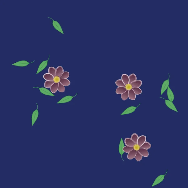 Flores Con Hojas Verdes Composición Libre Ilustración Vectorial — Vector de stock