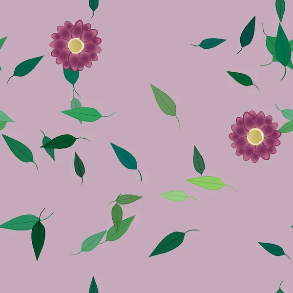 Composición Diseño Con Flores Simples Hojas Verdes Ilustración Vectorial — Vector de stock