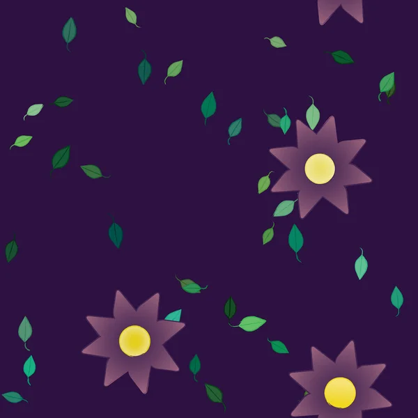 Fleurs Simples Avec Des Feuilles Vertes Composition Libre Illustration Vectorielle — Image vectorielle