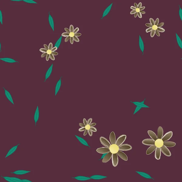 Design Sammansättning Med Enkla Blommor Och Gröna Blad Vektor Illustration — Stock vektor