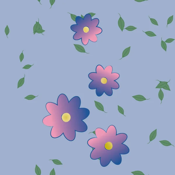 Blommor Med Gröna Blad Fri Sammansättning Vektor Illustration — Stock vektor