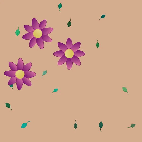 Eenvoudige Bloemen Met Groene Bladeren Vrije Samenstelling Vector Illustratie — Stockvector