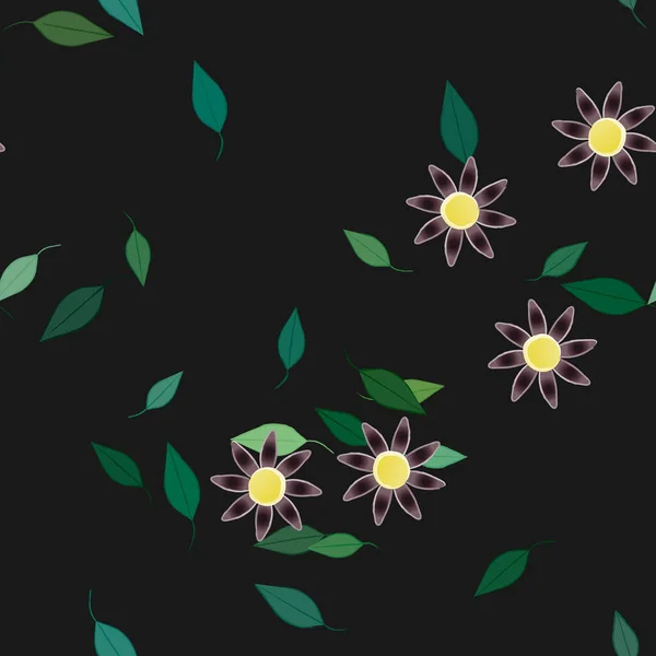 Bloemen Met Groene Bladeren Vrije Samenstelling Vector Illustratie — Stockvector