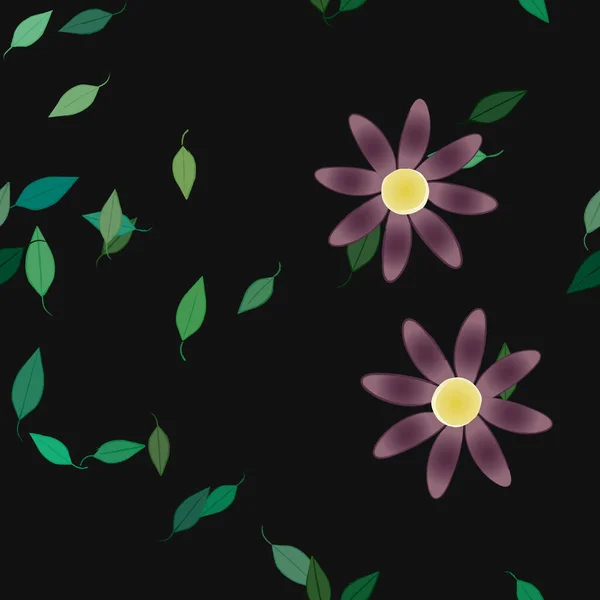 Hermosa Composición Con Flores Colores Simples Hojas Verdes Fondo Ilustración — Vector de stock