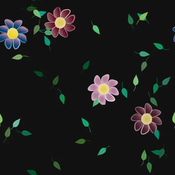 Fleurs Simples Avec Des Feuilles Vertes Composition Libre Illustration Vectorielle — Image vectorielle