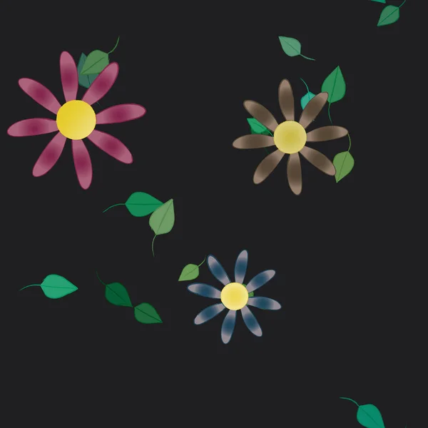 Flores Con Hojas Verdes Composición Libre Ilustración Vectorial — Vector de stock