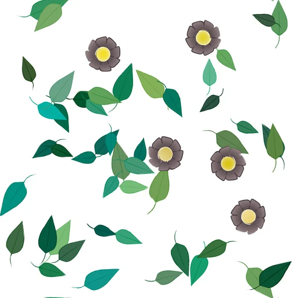 Fleurs Simples Avec Des Feuilles Vertes Composition Libre Illustration Vectorielle — Image vectorielle