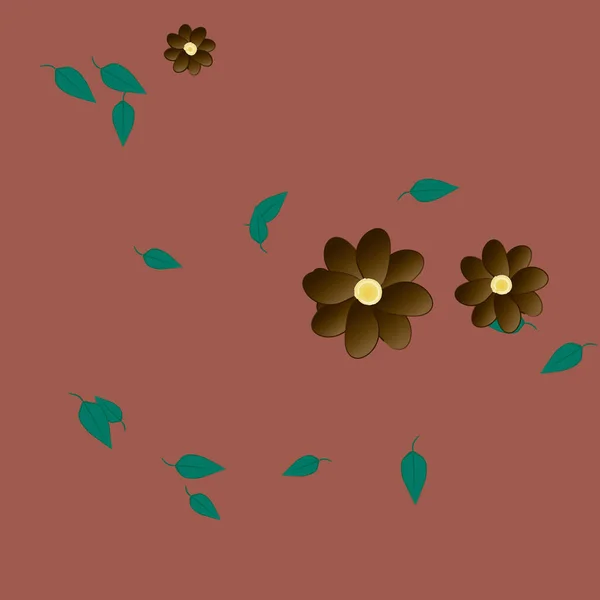 Flores Simples Con Hojas Verdes Composición Libre Ilustración Vectorial — Archivo Imágenes Vectoriales