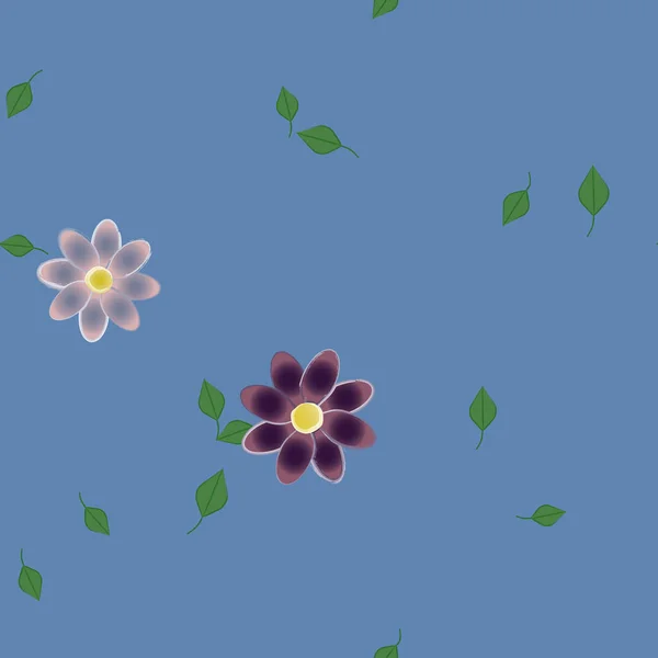 Flores Con Hojas Verdes Composición Libre Ilustración Vectorial — Archivo Imágenes Vectoriales