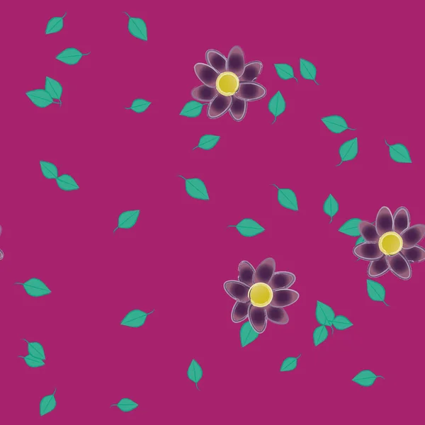 Hermosa Composición Con Flores Colores Simples Hojas Verdes Fondo Ilustración — Vector de stock