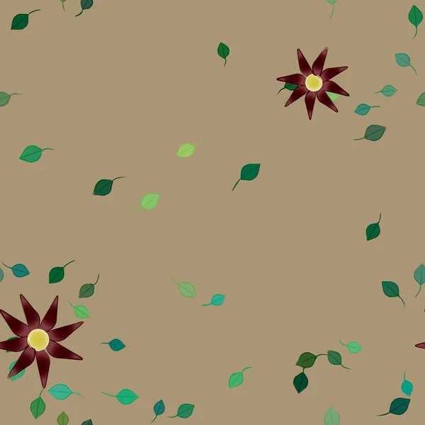 Fleurs Simples Avec Des Feuilles Vertes Composition Libre Illustration Vectorielle — Image vectorielle