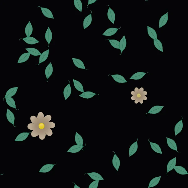 Design Sammansättning Med Enkla Blommor Och Gröna Blad Vektor Illustration — Stock vektor