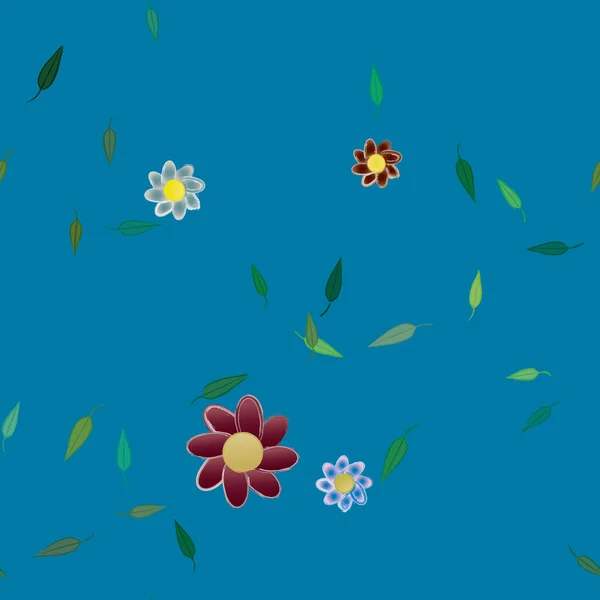 Kwiaty Zielonymi Liśćmi Składzie Swobodnym Ilustracja Wektora — Wektor stockowy